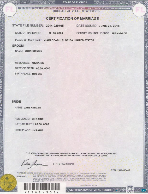 Download USA Florida state marriage certificate template in PSD format Photoshop template